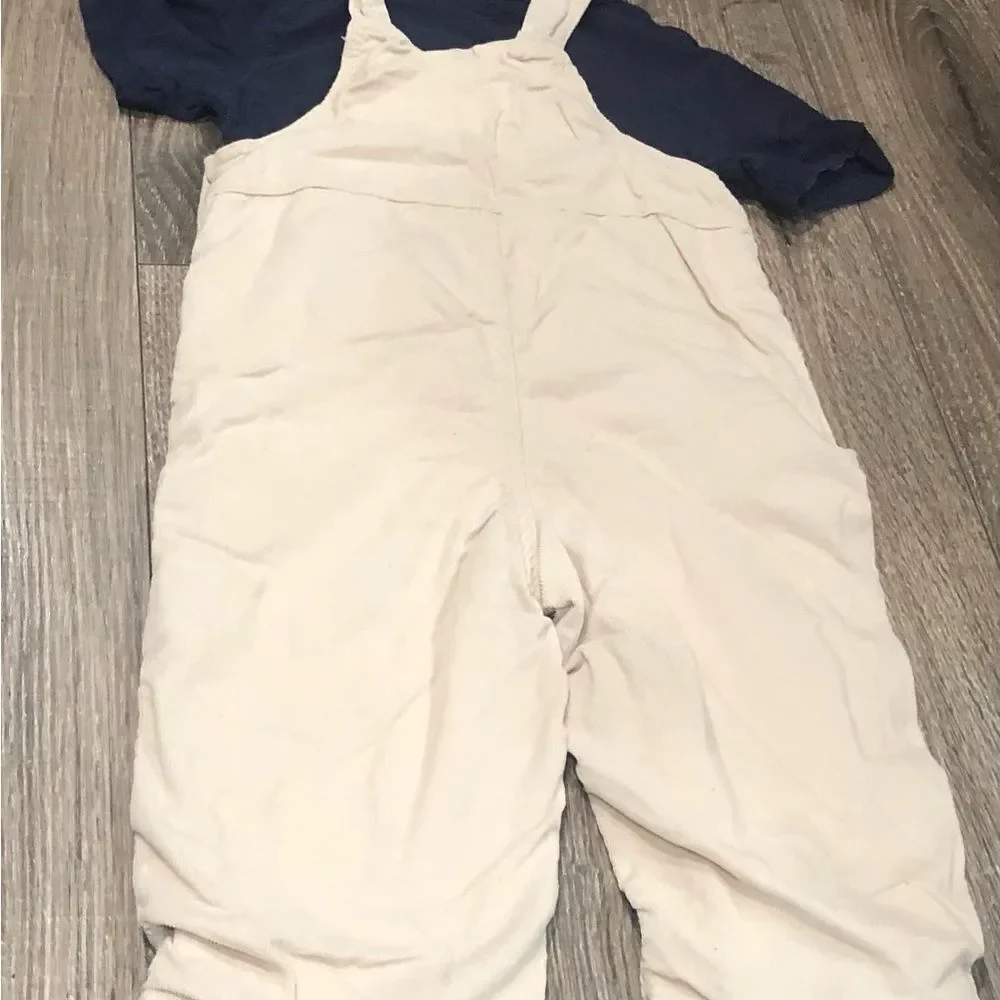 Kids Outfit Set Size 2-3 yrs Cream Overalls with Navy Shirt 2 pcs